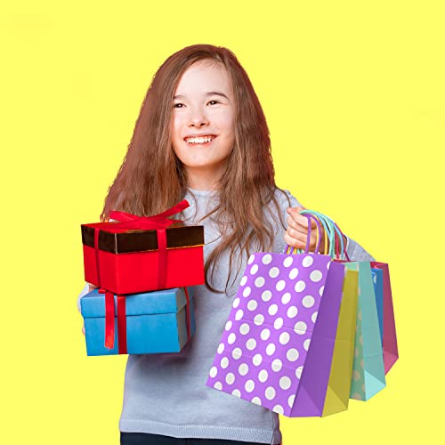 BLEWINDZ 32 Pieces Small Gift Bags with 32 Tissues, 8 Colors Rainbow Party Favor Bags with Handle for Birthday, Wedding and Party Celebrations (Polka Dots) - color: 08-Dots-S