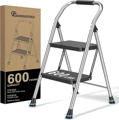 600Lbs Heavy Duty Step Ladder Foldable Folding Stool - for Home Adults Kitchen 2 Stepping Extension Tall with Handrails - Closet Stepstool Stair Ladders Extendable Stepladder for Indoor House - size: 2 Step
