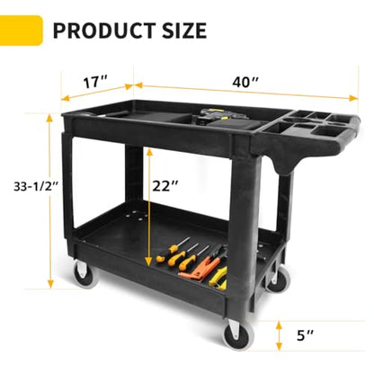 MaxWorks Heavy Duty 2‑Shelf Service Cart 500 lb Capacity Polypropylene Utility Cart with 5" Non‑Marring Casters Deep Trays and Built‑In Tool Storage for Garage Warehouse Workshop (80855) - size: 30 Inch X 16 Inch