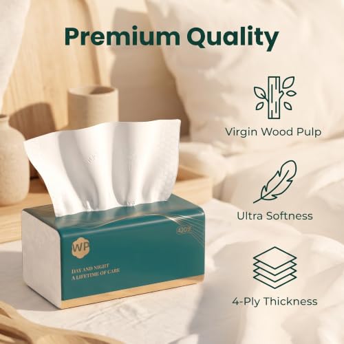 Daisy 4 Ply Soft Tissues - No Fluorescent Agent, Native Wood Pulp Production - 420 Sheets per Box, Suitable for Home, Office and School Use (6 Packs, 2520 Sheets)