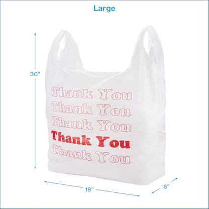 SSWBasics Premium Thank You T-Shirt Bags - 500 - Pack, 18” x 8" x 30", .48mil HDPE Thickness - Ideal for Restaurants, Retail, Grocery, Takeout - Standard Supermarket Size - Strong and Durable - size: 500 Count (18" x 8" x 30")