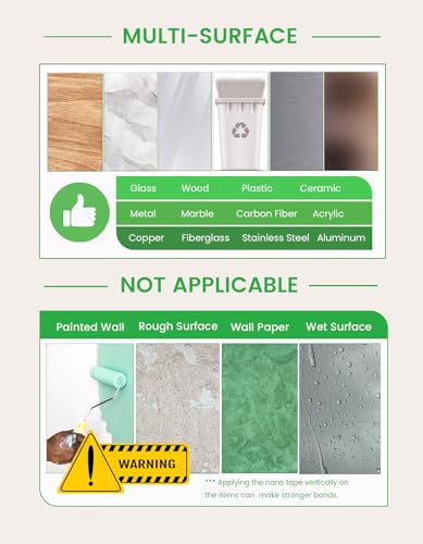 Double Sided Tape Heavy Duty, Double Sided Mounting Nano Tape 16.4FT, Clear & Tough Two Sided Adhesive Tape, Removable Picture Hanging Strips for Wall, Poster, Carpet, Home Office, 3 Pack
