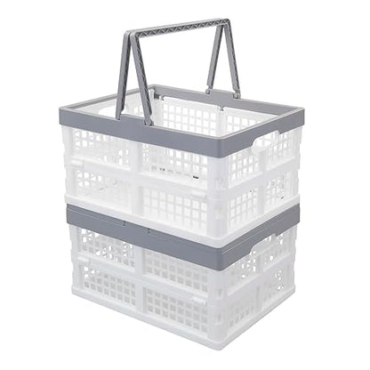 16 L Collapsible Plastic Storage Crates with Handles, Foldable Shopping Baskets, 2 Packs