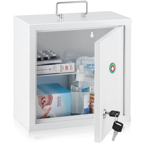 KYODOLED Locking Medication Lock Box with Keys, Wall Mount, White