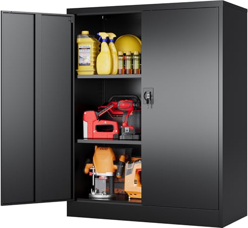 SISESOL Small Metal Storage Cabinet with Doors and Shelves,36 inch Black Locking Garage Cabinet,Lockable Short Steel Cabinets for Home,Office,Shop,Garage - color: Black, size: 36"H x 31.5"W x 16"D