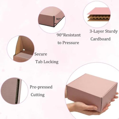 Pink Shipping Boxes 24 Pack 10x10x2 inch, Corrugated Gift Mailers - size: 10x10x2 Inch-24 Pack