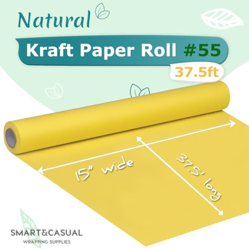 SMART&CASUAL 15" x 450" (37.5') Kraft Paper Roll for Art Craft Supplies Gift Wrapping Moving Packing Painting Drawing Paint Easel Poster Chart Paper (Lemon Yellow, 15" W x 450" L (37.5')) - color: Lemon Yellow, size: 15"W x 450"L ( 37.5' )