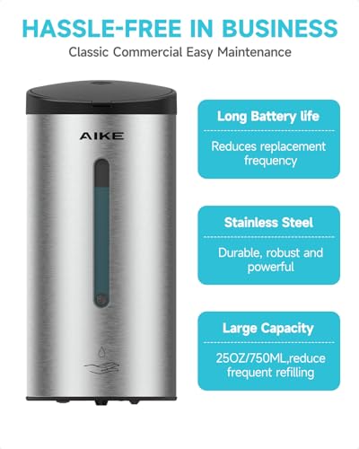 AIKE Automatic Liquid Soap Dispenser,25oz Capacity for Bathroom,Brushed - color: Brushed Stainless Steel