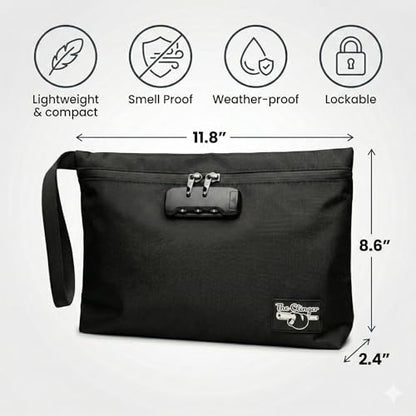 Secure Money Travel Bag with Zipper, Multiple Pockets and Combination Lock Close - color: Black