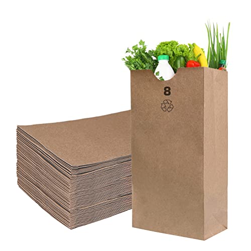 Brown Kraft Paper Bag (8 lb) Small - Paper Lunch Bags, Small Snacks, Gift Bags, Grocery, Merchandise, Party Bags (6 1/8 x 4 1/8 x 12 7/16 in.) (8 Pound Capacity) by EcoQuality (100)