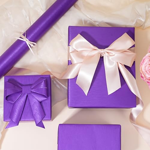 BIOBROWN Deep Purple Kraft Wrapping Paper Roll - 17 Inch X 33 Feet (47 sq.ft) Solid Color Pearly-Lustre Paper, Shiny Textured Gift Wrap for Birthday, Mother's Day, Wedding, Christmas, Holidays, Parties - color: Purple