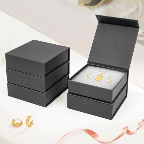 Jewelry Gift Boxes, 5 Pack 3.5x3.5x1.18 inch Small Jewelry Boxes, Small Gift Box for Necklaces Bracelet Earring Ring Gift packaging(Black) - color: black