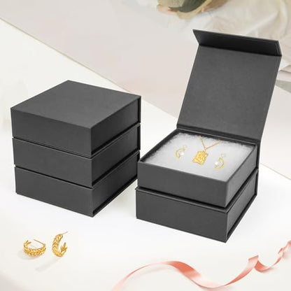 Jewelry Gift Boxes, 5 Pack 3.5x3.5x1.18 inch Small Jewelry Boxes, Small Gift Box for Necklaces Bracelet Earring Ring Gift packaging(Black) - color: black