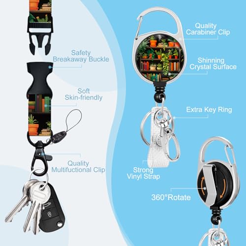 Gctriki Book Lanyards for Id Badges, Badge Holder Retractable Badge Reel - color: Book Shelf