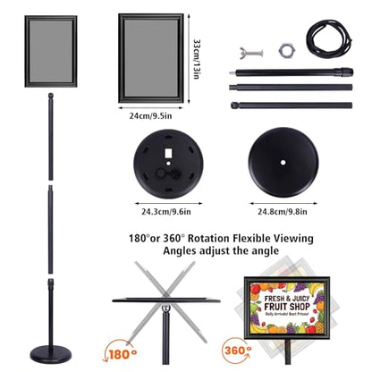 Foandbevi Sign Holder Stand 8.5x11 Inch - Heavy Duty Floor Standing Poster Stand with Adjustable Height & Snap-Open Frame, 360° Rotation Pedestal Menu Stand for Restaurant, Trade Show, Wedding & Office - color: Lichee-Black