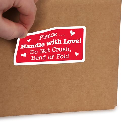 SmartSign Please Handle with Love Stickers - 2 x 4 inch, 100 / Roll, Do Not Bend Crush Or Fold Shipping Label, Semi-Gloss Paper, Permanent Adhesive, White on Red, Made in USA - color: Do Not Bend Crush Or Fold