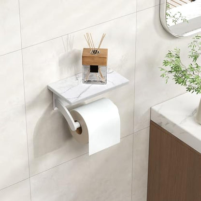 FORIOUS Natural Marble Toilet Paper Holder with Phone Shelf, Commercial - color: White, size: Single Roll