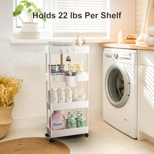 Pipishell 4 Tier Slim Storage Cart with Wheels, Laundry Cart, White - color: White, size: 4-Tier