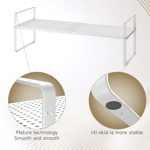 16.5~27.1" Expandable Shelf with Hole，2Pack 10.2" Wide Stackable Cabinet Shelves，White - color: White, size: 2Pcs // 10.2''W-K