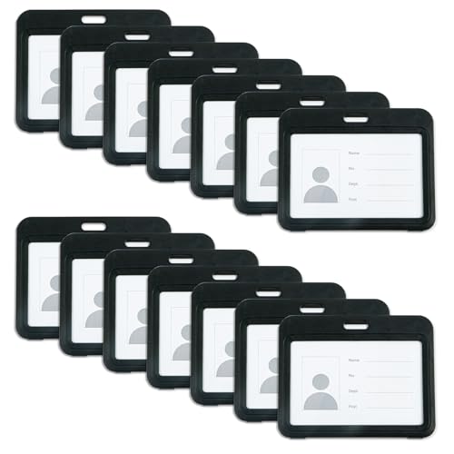 15PCS Horizontal Badge Holder, Black Sliding ID Badge Holder - color: Black