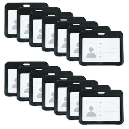 15PCS Horizontal Badge Holder, Black Sliding ID Badge Holder - color: Black