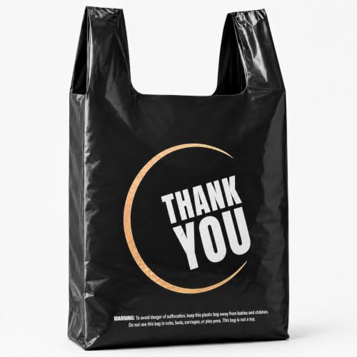 YoYoRain 50 Count Black Thank You T-Shirt Bags, 11 x 6 x 21 in - style: 50count
