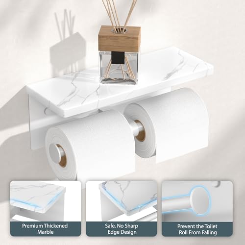 FORIOUS Double Marble Toilet Paper Holder with Phone Shelf, Commercial - color: White, size: Double Roll