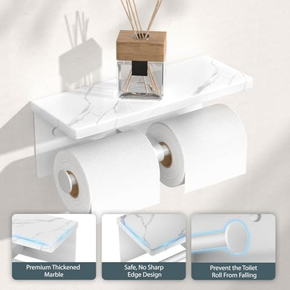 FORIOUS Double Marble Toilet Paper Holder with Phone Shelf, Commercial - color: White, size: Double Roll