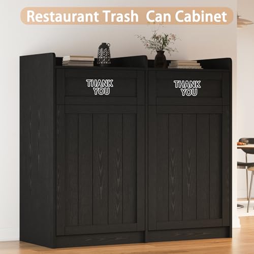 Double 40 Gallon Restaurant Trash Can Cabinet, Wooden Commercial Trash Cans and Garbage Receptacle with Tray Holder, Large Trash Cabinet for Restaurant, Kitchen, Office, Black (Black, Double) - color: Black-a, size: Full