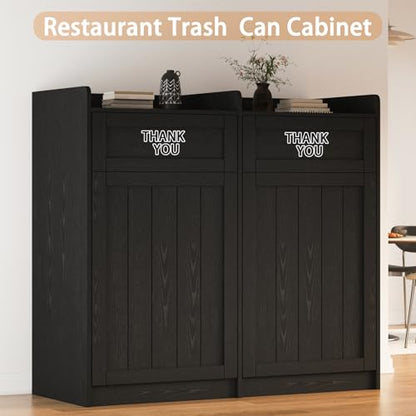 Double 40 Gallon Restaurant Trash Can Cabinet, Wooden Commercial Trash Cans and Garbage Receptacle with Tray Holder, Large Trash Cabinet for Restaurant, Kitchen, Office, Black (Black, Double) - color: Black-a, size: Full