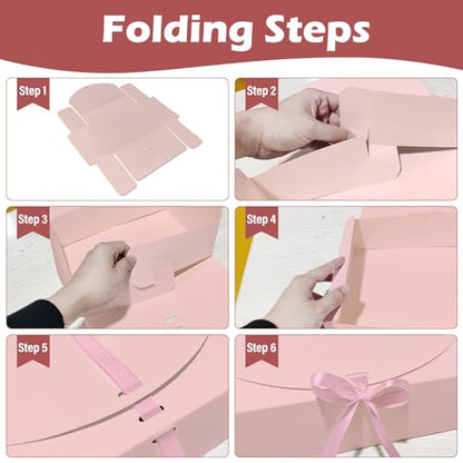 BoShahai 10 PCS Gift Boxes with Lids, 10.6x7.8x3.1 Inch Kraft Paper Gift Box, pink with Ribbon, Bridesmaid Proposal Box for Wedding, Packaging, Present, Birthday, Cupcake (Pack of 2) - color: Pink, size: 10.6x7.8x3.1 Inch (Pack of 2)