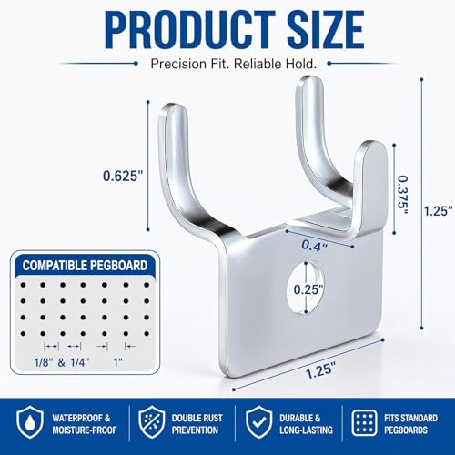 Tandefio 100 Pcs Pegboard Hooks, Picture Hangers for 1/8 & 1/4 in, Silver - color: Silver