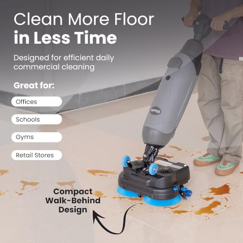 Battery Powered Portable Hand Held Walk Behind Floor Scrubber Machine 17" Cleaning Path, 17.5" Squeegee, 1.2 Gal Tank Up to 13,000 Sq. Ft./Hr.
