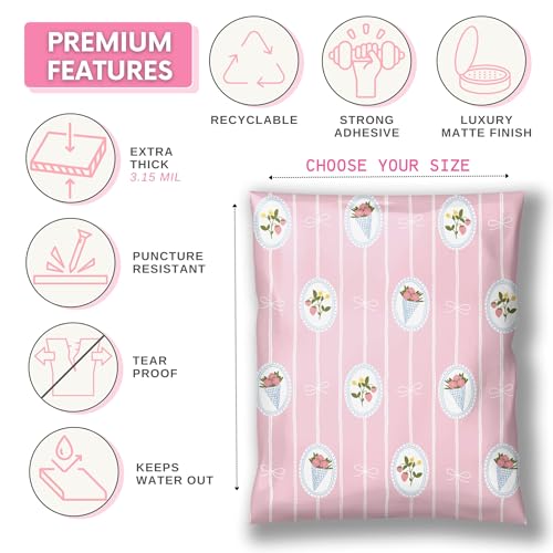 Picksie Mailers - Shipping Bags Cute Pink Small Biz Packaging Poly Mailers - color: Strawberry Bouquet, size: 10x13