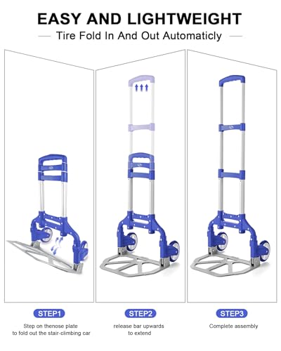 200 LBS Folding Hand Truck, Dolly Cart with Wheels - color: Blue