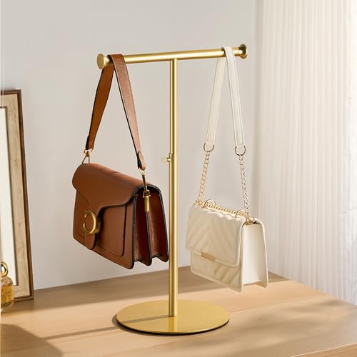niffgaff T Bar Adjustable Purse Display Stand for Lanyard, Long Necklace, Jewelry, Gold - color: Gold