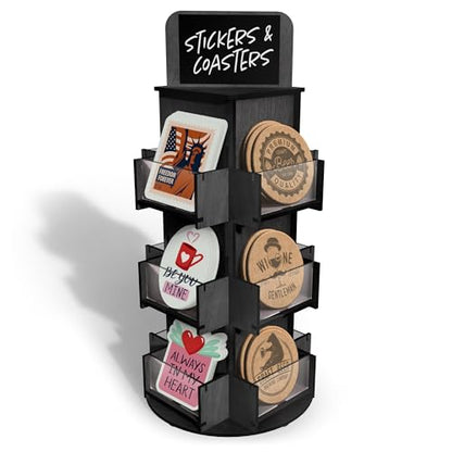 3 Tier Rotating Sticker Display Stand for Vendors, Coaster Display Rack - color: Black