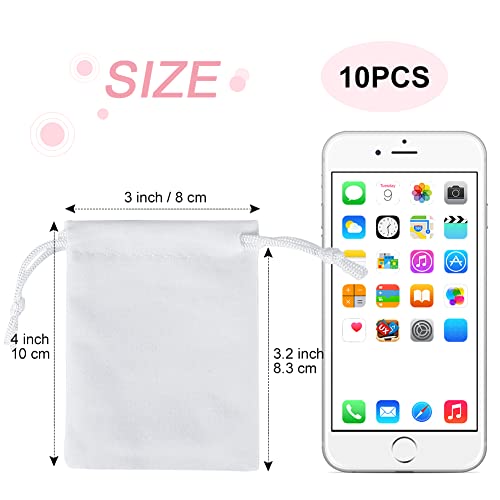 Shintop 10Pcs 3x4 Inch Velvet Drawstring Gift Bags for Wedding - color: White, size: 1 Count (Pack of 10)