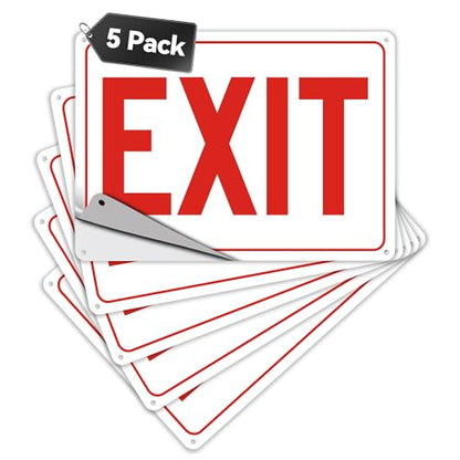 5 Pack Exit Signs, Exit Sign Stickers for Door and Wall Mount - High Visibility Safety Sign, Premium Self-Adhesive Vinyl Easy to Install (White) - color: Exit Sign White