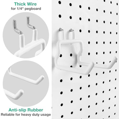 Pegboard Hooks, 8 Pack Peg Board Tool Utility Hooks & Hangers (White) - color: White