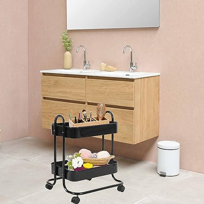 Melody House 2 Tier Metal Mesh Utility Rolling Cart Storage Organizer with Lockable Wheels for Office Kitchen Living Room Laundry Bathroom Black - size: 2 Tier Black