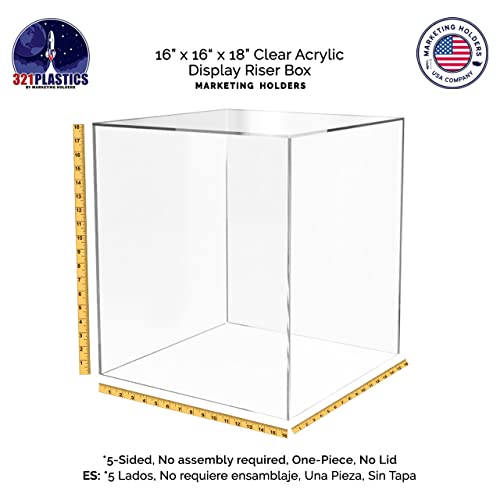 16" x 16" x 18" Acrylic Display Riser Box with One Open Side No Lid Versatile Clear Tall Point of Purchase Retail Product Platform and Merchandise Storage Bin by Marketing Holders - size: 16"w x 16"d x 18"h