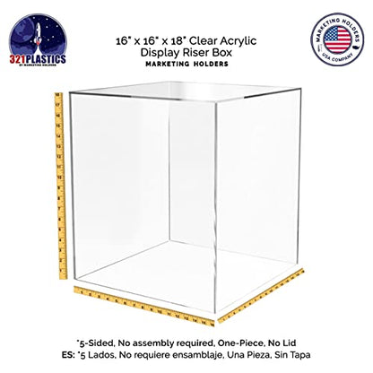 16" x 16" x 18" Acrylic Display Riser Box with One Open Side No Lid Versatile Clear Tall Point of Purchase Retail Product Platform and Merchandise Storage Bin by Marketing Holders - size: 16"w x 16"d x 18"h