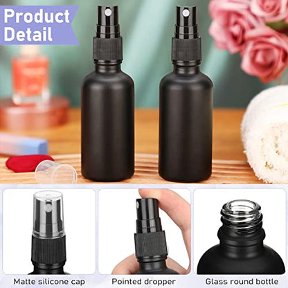 Nuogo 100 Pcs 2 Oz Glass Spray Bottles, Fine Mist Spray Bottle Refillable Cosmetic Bottles Empty Small Bottle with 10 Droppers, 5 Funnels, 2 Brushes for Essential Oil Cleaning Solutions(Black) - color: Black