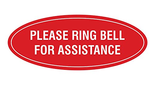 Signs ByLITA Oval Please Ring Bell for Assistance Sign (Red) - Small - color: Red, size: 2 x 5" - Small (1 Pack)