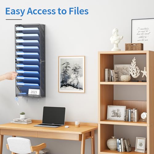 OUTWOLF Hanging Wall File Organizer with Hooks, 12 Tier Vertical Wall Mount File Holder, File Folder Wall Organizer for Office - color: 12 Pocket