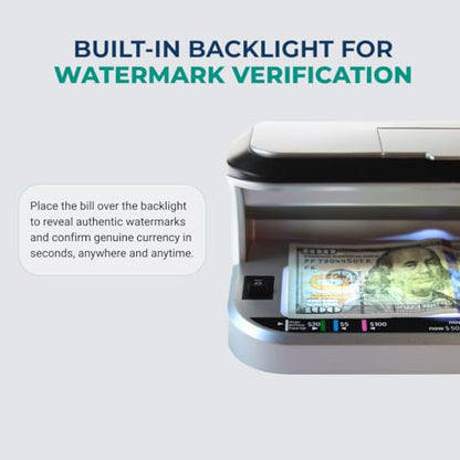 K440 Counterfeit Bill Detector, Professional Two UV Eco-Friendly LEDs, Magnetic Ink Sensor, Backlight for Watermark Detection, Built-in Magnifier for Money, Credit Cards and IDs