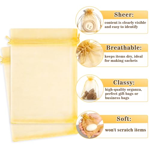 Sukh Gold Organza Bags 5"x7" - 100PCS Small Mesh Drawstring Gift Bags - color: Gold, size: 100 Count (5 x 7 Inches)