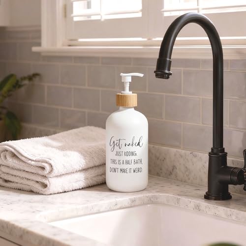 Get Naked Bathroom Decor Glass Soap Dispenser, Funny Hand Soap Dispenser for Bathroom, Sarcastic Humor Refillable Handsoap Pump Bottle for Washroom Restroom Countertop