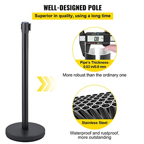 VEVOR Crowd Control Stanchion, Set of 6 Pieces Stanchion Set, Stanchion Set w/ 6.6 ft/2 m Red Retractable Belt, Crowd Control Barrier w/Rubber Base – Easy Connect Assembly for Crowd Control (Black) - color: Black & Red